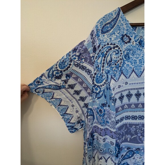Woman Within Maxi Dress Size 1X 22/24 Blue Paisley Patchwork Boho Rayon Crinkle - Picture 3 of 8